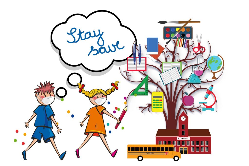 Ein Baum der Schule mit den Aussagen von Lernenden mit stay save